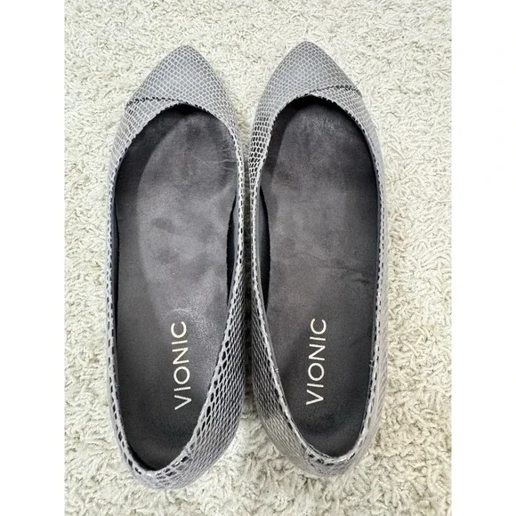 Vionic Caballo Shoes Flats Silver Snakeskin Print Leather Pointed Toe Size 9 - Picture 7 of 11